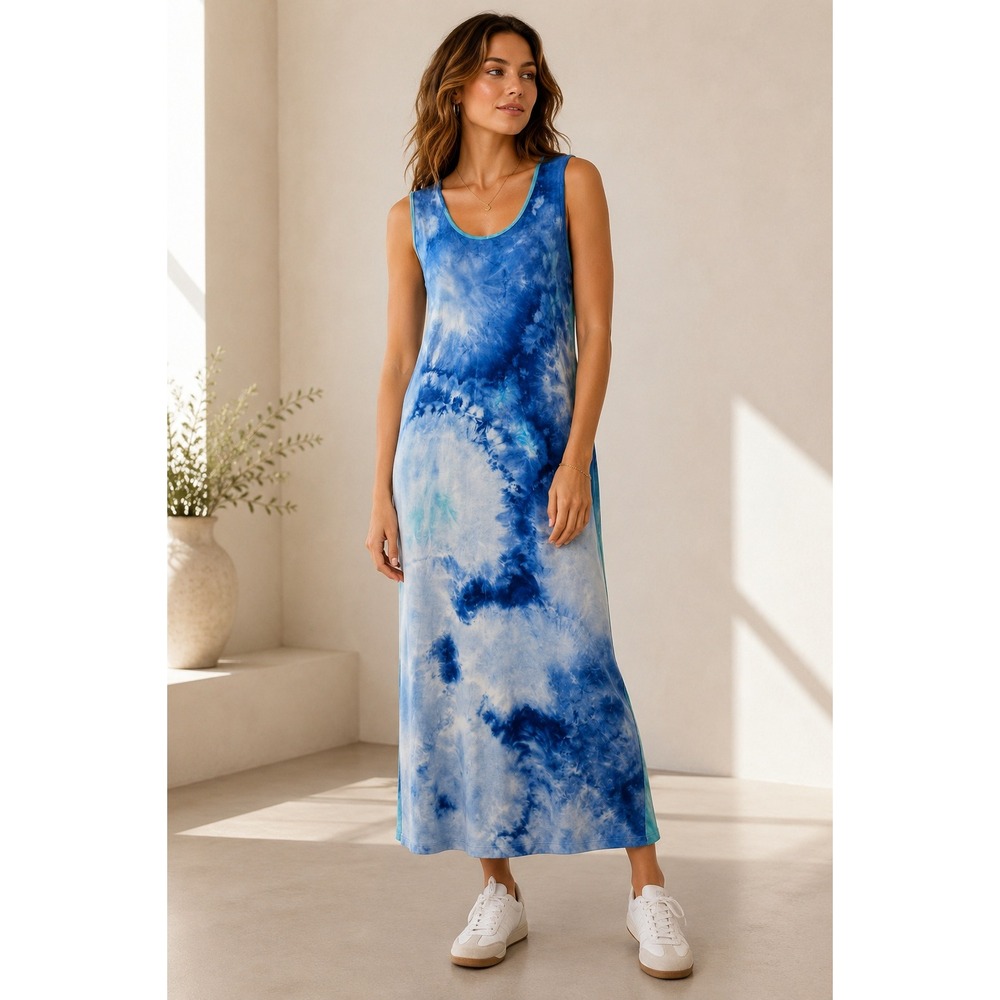 Tash + Sophie Dress Womens Small Blue Tie Dye Sleeveless Split Maxi Dress S